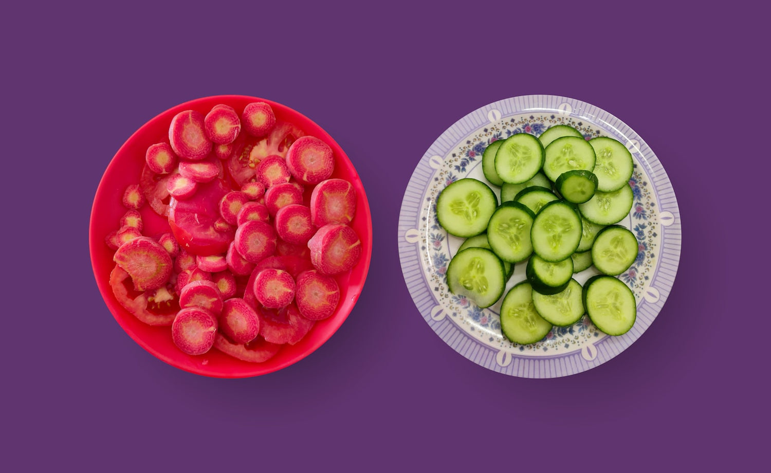 Summer tomato, cucumber and melon salad with strawberries