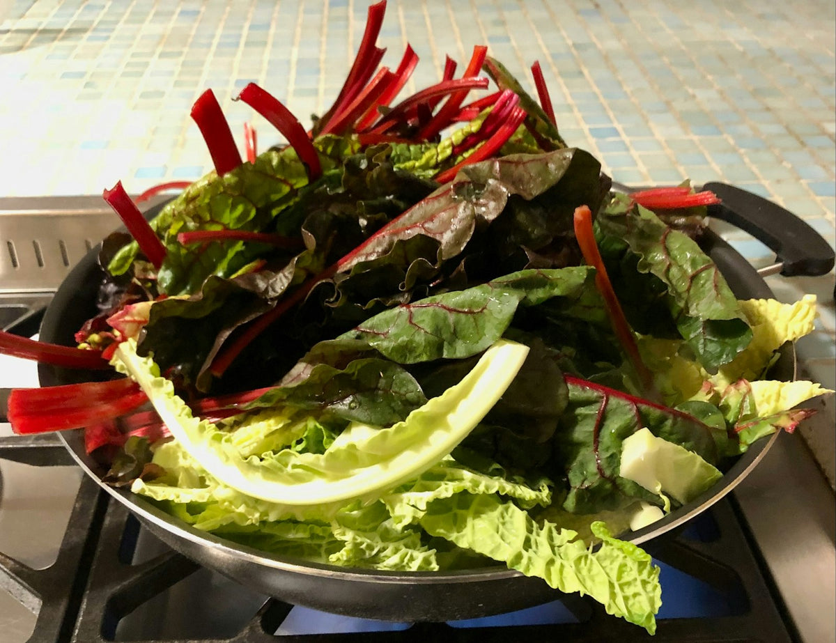 Sauteed greens in a skillet
