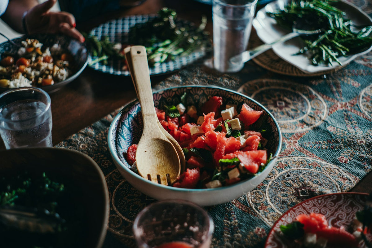 Watermelon salad with feta, mint and herbs