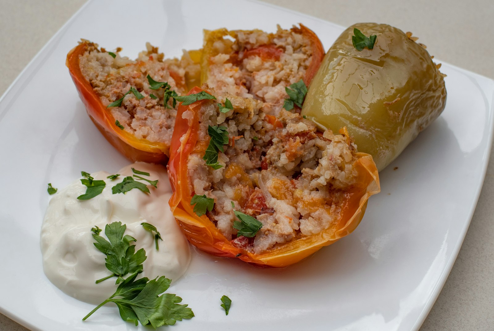 Stuffed bell peppers with peach salsa